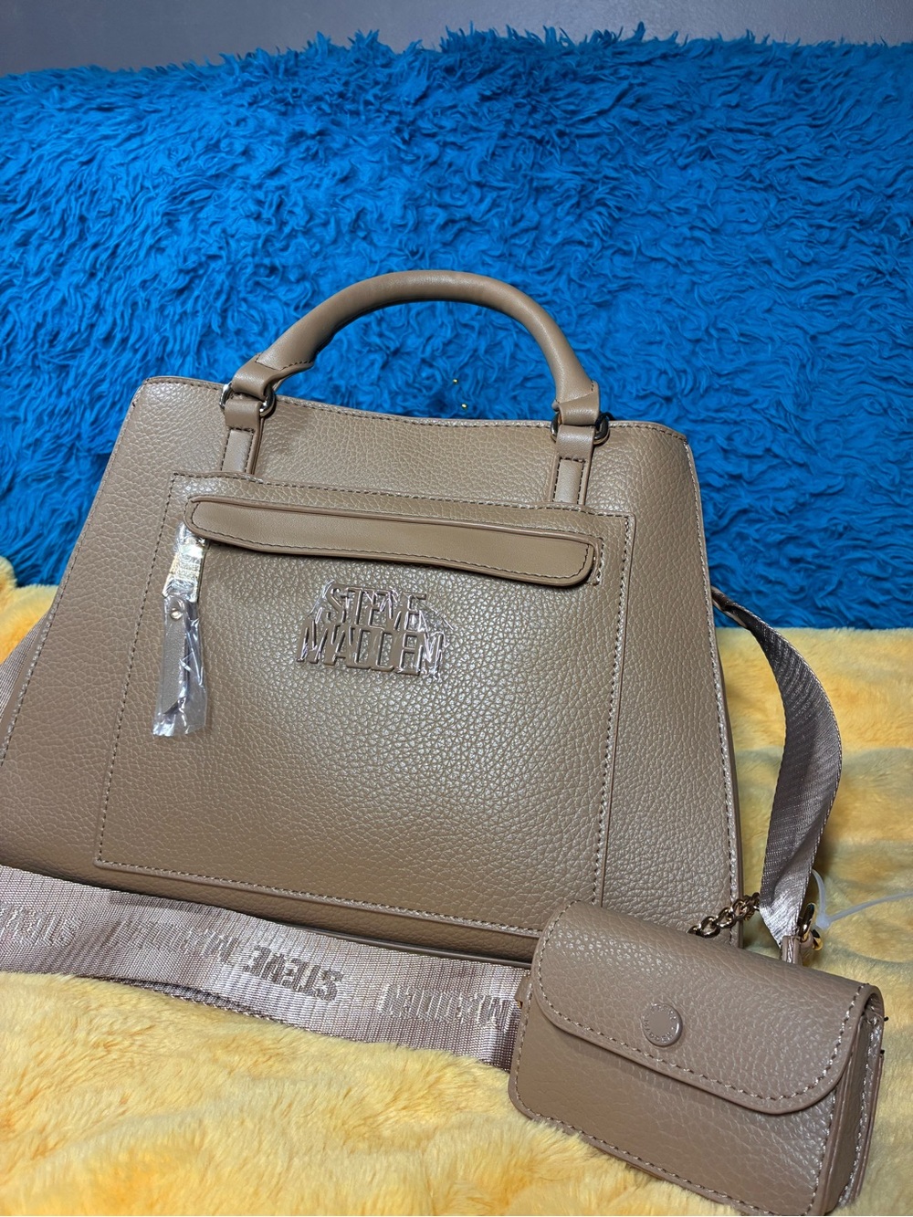 Steve Madden Taupe Pebbled Top-Handle Satchel with Strap